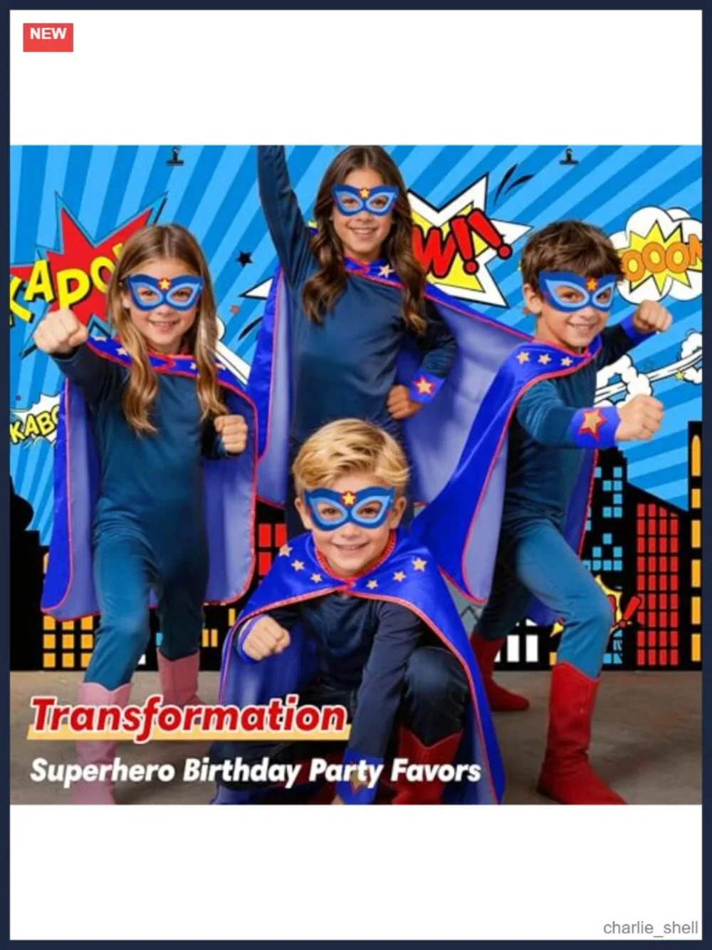Kids 4-Piece Superhero Cape Set with Mask Wristbands Satin Pretend Play Costume